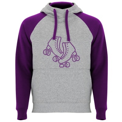 Sweatshirt capuz cinza claro e roxo com estampa de patins roxos