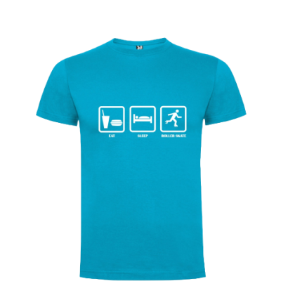Camiseta azul com estampado branco Eat Sleep Roller Skate