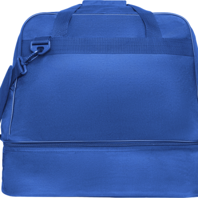 Mala azul de tecido com fecho de correr e alças