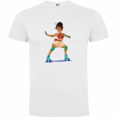 T-shirt branca com desenho de rapariga em patins de rodas