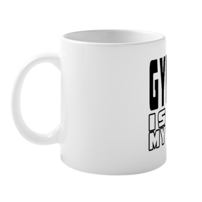 Caneca branca com texto preto parcial