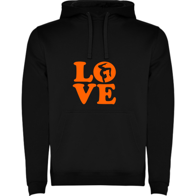 Camisola preta com capuz e estampado LOVE em laranja