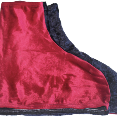 Protetoes de calçado em veludo vermelho e azul escuro