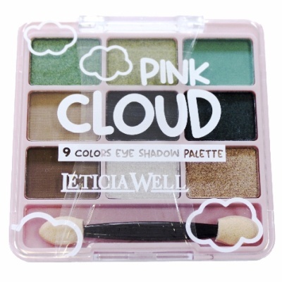 Paleta de sombras para olhos Pink Cloud Leticia Well com 9 cores variadas e pincel aplicador.