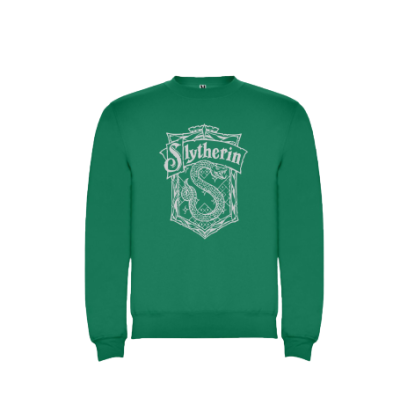 Sweatshirt verde Slytherin com estampa branca de serpente em escudo