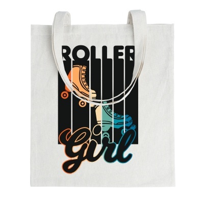 Saco de tecido branco com design ROLLER Girl e patins coloridos