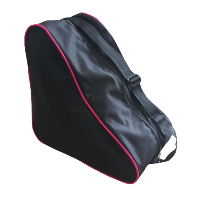 Bolsa de transporte preta triangular com contorno vermelho e alça preta