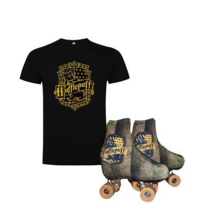 T-shirt preta Hufflepuff com patins cinzentos vintage marca Hufflepuff