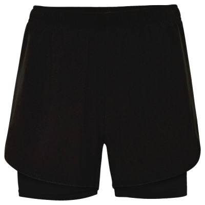 Calções pretos de tecido com forro e cintura elástica