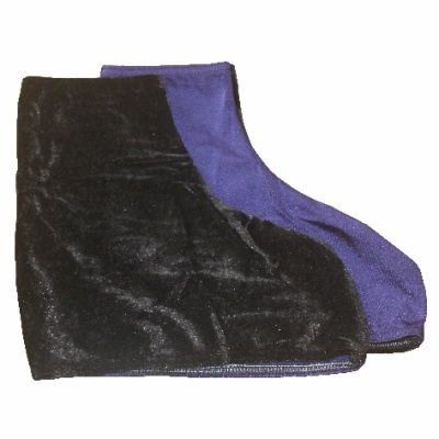 Protetores de calçado em preto brilhante e azul.