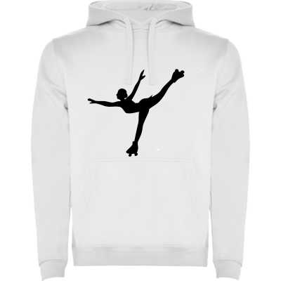 Sweatshirt branca com capuz e desenho preto de patinadora artística