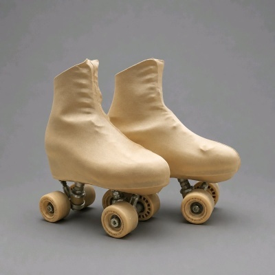 Patins em linha de quatro rodas com capa protetora bege