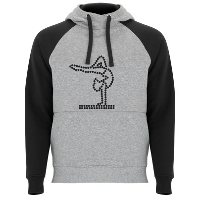 Sweatshirt cinzento claro com mangas pretas e estampa de yoga