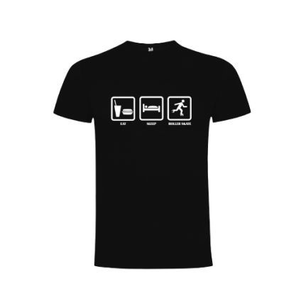 T-shirt preta com estampas brancas EAT SLEEP ROLLER SKATE