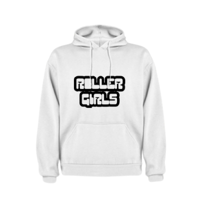 Sweatshirt branca com capuz e texto preto 