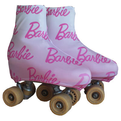 Patins de rodas com capa protetora rosa claro com o nome Barbie em rosa