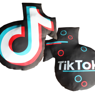 Almofadas TikTok com logo e texto colorido em fundo transparente