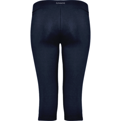 Calças legging azuis escuras com texto FLOWMOVE no cós