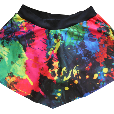 Saia rodada multicolorida com cós preto