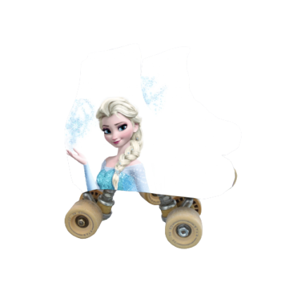 Patins brancos com imagem da Elsa do Frozen e rodas de madeira