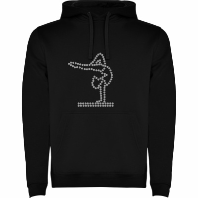 Sweatshirt preta com estampa de bolinhas formando figura humana em equilíbrio