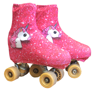 Patins cor-de-rosa com unicórnio e rodas amarelas