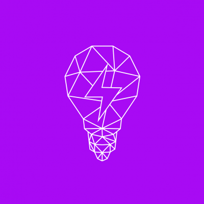 Lâmpada geométrica branca com raio, fundo roxo