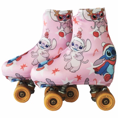 Capas protetoras rosa para patins com personagens de desenho animado e rodas amarelas