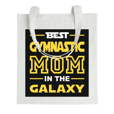 Saco de pano branco com impressão preta, amarela e branca com texto inspirador.