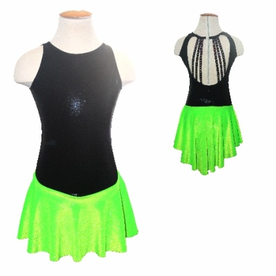 Vestido de dança infantil preto com saia verde fluorescente