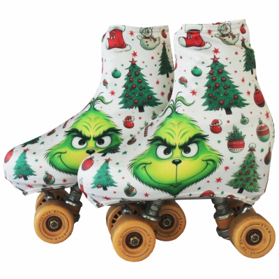 Patins de rodas com capa Natal do Grinch e árvores de Natal