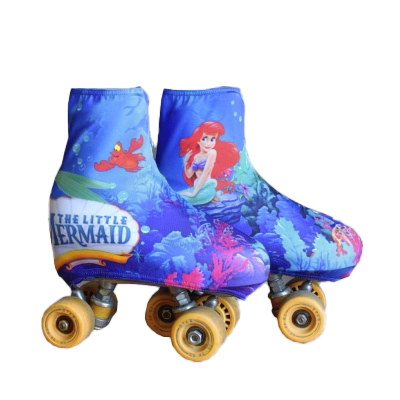 Patins de rodas com capas azuis da Pequena Sereia