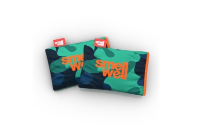 Sacos aromáticos camuflados com texto 'smell well'