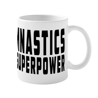Caneca branca com texto preto GYMNASTICS SUPERPOWER