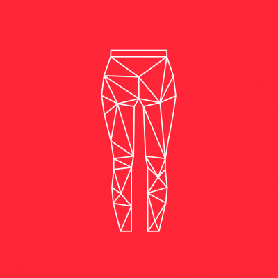 Ilustração branca de calças justas com padrão geométrico sobre fundo vermelho