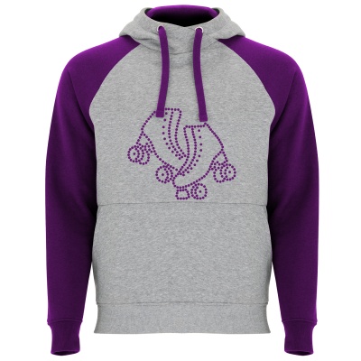 Sweatshirt capuz cinza claro e roxo com estampa de patins roxos