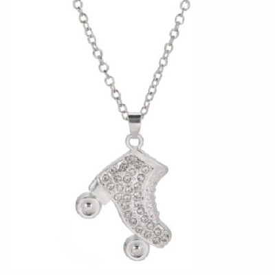 Colar com pendente de patim de rodas prateado com pedras brilhantes