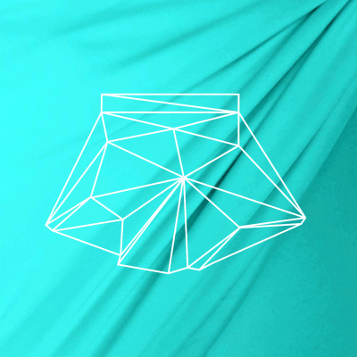 tecido azul turquesa com gráfico geométrico branco sobreposto