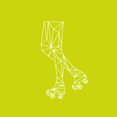 Desenho geométrico de patins em fundo verde-lima