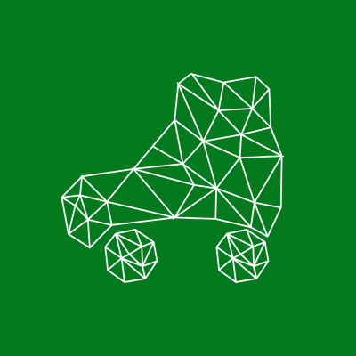 Ilustração geométrica branca de um patim de rodas em fundo verde