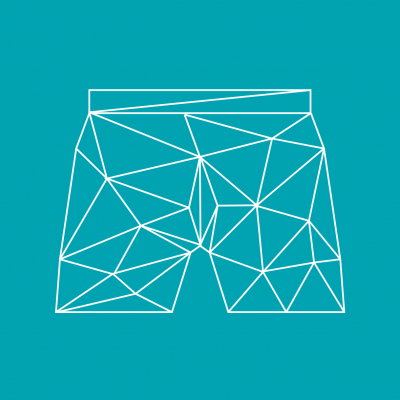 Calções masculinos com padrão geométrico branco em fundo azul-turquesa