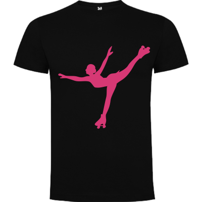 T-shirt preta com figura rosa de patinadora artística