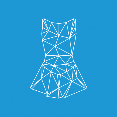 Desenho geométrico branco de vestido sobre fundo azul