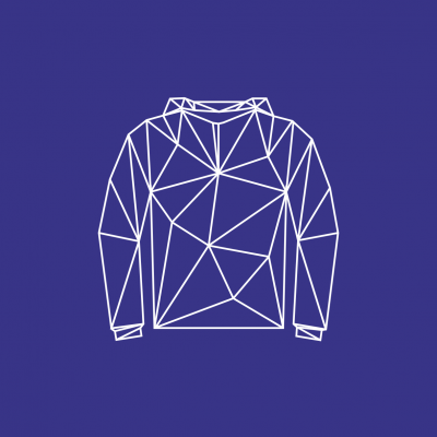 Desenho vetorial de camisola com capuz em padrão geométrico branco sobre fundo azul escuro