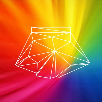 Design geométrico branco de pedra preciosa sobre fundo colorido vibrante