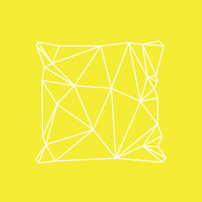 Almofada com padrão geométrico branco e fundo amarelo