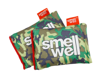 Almofadas camufladas com texto smell well