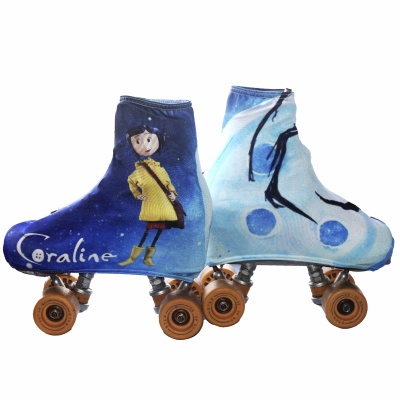 Patins com capa de tecido azul e design Coraline e azul claro abstrato