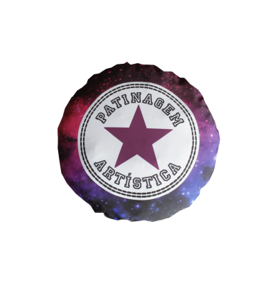 Almofada redonda com estampado galaxy e texto 