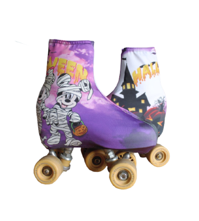 Par de patins de rodas com proteção com tema Halloween em tecido roxo